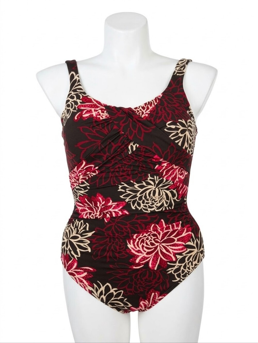 Lands' End Floral Underwire One-Piece Swimsuit Ruched Size 12